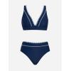 imageCUPSHE Womens Bikini Sets Two Piece Swimsuit High Waisted V Neck Crisscross Back Self Tie Color Block Wide StrapsNavy Blue