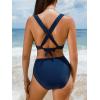 imageCUPSHE Womens Bikini Sets Two Piece Swimsuit High Waisted V Neck Crisscross Back Self Tie Color Block Wide StrapsNavy Blue