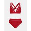 imageCUPSHE Womens Bikini Sets Two Piece Swimsuit High Waisted V Neck Crisscross Back Self Tie Color Block Wide StrapsVivid Red