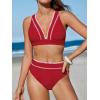 imageCUPSHE Womens Bikini Sets Two Piece Swimsuit High Waisted V Neck Crisscross Back Self Tie Color Block Wide StrapsVivid Red