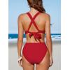 imageCUPSHE Womens Bikini Sets Two Piece Swimsuit High Waisted V Neck Crisscross Back Self Tie Color Block Wide StrapsVivid Red