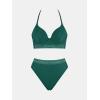 imageCUPSHE Womens Bikini Sets Two Piece Swimsuit High Waisted V Neck Underwire Push Up Halter Strap Self Tie CheekyDark Green