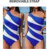 imageCUPSHE Womens One Piece Swimsuit Asymmetrical Neck Bathing Suit Removable Strap Cutout Color Block Slimming ScluptingBlueWhite Stripe