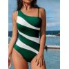 imageCUPSHE Womens One Piece Swimsuit Asymmetrical Neck Bathing Suit Removable Strap Cutout Color Block Slimming ScluptingDark GreenWhite