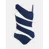 imageCUPSHE Womens One Piece Swimsuit Asymmetrical Neck Bathing Suit Removable Strap Cutout Color Block Slimming ScluptingNavy BlueWhite Stripe