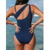 imageCUPSHE Womens One Piece Swimsuit Asymmetrical Neck Bathing Suit Removable Strap Cutout Color Block Slimming ScluptingNavy BlueWhite Stripe