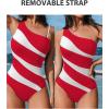 imageCUPSHE Womens One Piece Swimsuit Asymmetrical Neck Bathing Suit Removable Strap Cutout Color Block Slimming ScluptingRedWhite Stripe