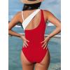 imageCUPSHE Womens One Piece Swimsuit Asymmetrical Neck Bathing Suit Removable Strap Cutout Color Block Slimming ScluptingRedWhite Stripe