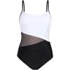 imageCUPSHE Womens One Piece Swimsuit Bathing Suit Scoop Neck Cutout Back Hook Color Block Mesh SwimwearBlackWhite