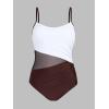 imageCUPSHE Womens One Piece Swimsuit Bathing Suit Scoop Neck Cutout Back Hook Color Block Mesh SwimwearDark BrownWhite