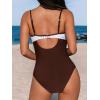 imageCUPSHE Womens One Piece Swimsuit Bathing Suit Scoop Neck Cutout Back Hook Color Block Mesh SwimwearDark BrownWhite