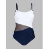 imageCUPSHE Womens One Piece Swimsuit Bathing Suit Scoop Neck Cutout Back Hook Color Block Mesh SwimwearNavy BlueWhite