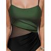 imageCUPSHE Womens One Piece Swimsuit Bathing Suit Scoop Neck Cutout Back Hook Color Block Mesh SwimwearOlive GreenBlack
