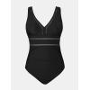 imageCUPSHE Womens One Piece Swimsuit Bathing Suit V Neck Adjustable Straps Ruched Mesh Back HookBlack