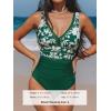 imageCUPSHE Womens One Piece Swimsuit Bathing Suit V Neck Adjustable Straps Ruched Mesh Back HookGreenFloral