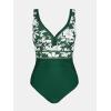 imageCUPSHE Womens One Piece Swimsuit Bathing Suit V Neck Adjustable Straps Ruched Mesh Back HookGreenFloral
