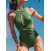 imageCUPSHE Womens One Piece Swimsuit High Neck Cutout Ribbed Texture Back Hook Hollow WrappedBean Green