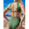 imageCUPSHE Womens One Piece Swimsuit High Neck Cutout Ribbed Texture Back Hook Hollow WrappedBean Green