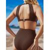 imageCUPSHE Womens One Piece Swimsuit High Neck Cutout Ribbed Texture Back Hook Hollow WrappedChocolate Brown