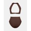 imageCUPSHE Womens One Piece Swimsuit High Neck Cutout Ribbed Texture Back Hook Hollow WrappedChocolate Brown