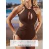 imageCUPSHE Womens One Piece Swimsuit High Neck Cutout Ribbed Texture Back Hook Hollow WrappedChocolate Brown