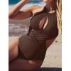 imageCUPSHE Womens One Piece Swimsuit High Neck Cutout Ribbed Texture Back Hook Hollow WrappedChocolate Brown