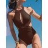 imageCUPSHE Womens One Piece Swimsuit High Neck Cutout Ribbed Texture Back Hook Hollow WrappedChocolate Brown