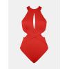 imageCUPSHE Womens One Piece Swimsuit High Neck Cutout Ribbed Texture Back Hook Hollow WrappedCrimson Red