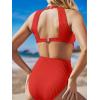 imageCUPSHE Womens One Piece Swimsuit High Neck Cutout Ribbed Texture Back Hook Hollow WrappedCrimson Red