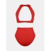 imageCUPSHE Womens One Piece Swimsuit High Neck Cutout Ribbed Texture Back Hook Hollow WrappedCrimson Red