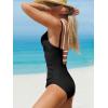 imageCUPSHE Womens One Piece Swimsuit V Neck Adjustable Straps Back Cutout Ruched Color Block Bathing SuitBlackWhite