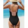 imageCUPSHE Womens One Piece Swimsuit V Neck Adjustable Straps Back Cutout Ruched Color Block Bathing SuitBlackWhite