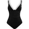 imageCUPSHE Womens One Piece Swimsuit V Neck Adjustable Straps Back Cutout Ruched Color Block Bathing SuitBlackWhite