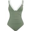 imageCUPSHE Womens One Piece Swimsuit V Neck Adjustable Straps Back Cutout Ruched Color Block Bathing SuitGreenWhite
