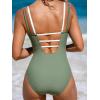 imageCUPSHE Womens One Piece Swimsuit V Neck Adjustable Straps Back Cutout Ruched Color Block Bathing SuitGreenWhite