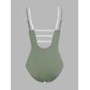 imageCUPSHE Womens One Piece Swimsuit V Neck Adjustable Straps Back Cutout Ruched Color Block Bathing SuitGreenWhite