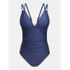 imageCUPSHE Womens One Piece Swimsuit V Neck Tummy Control Double Adjustable Straps Back Cutout ORingIndigo Blue