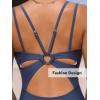 imageCUPSHE Womens One Piece Swimsuit V Neck Tummy Control Double Adjustable Straps Back Cutout ORingIndigo Blue