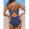 imageCUPSHE Womens One Piece Swimsuit V Neck Tummy Control Double Adjustable Straps Back Cutout ORingIndigo Blue