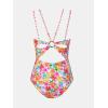 imageCUPSHE Womens One Piece Swimsuit V Neck Tummy Control Double Adjustable Straps Back Cutout ORingOrangeMagenta Floral