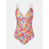 imageCUPSHE Womens One Piece Swimsuit V Neck Tummy Control Double Adjustable Straps Back Cutout ORingOrangeMagenta Floral
