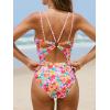 imageCUPSHE Womens One Piece Swimsuit V Neck Tummy Control Double Adjustable Straps Back Cutout ORingOrangeMagenta Floral
