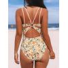 imageCUPSHE Womens One Piece Swimsuit V Neck Tummy Control Double Adjustable Straps Back Cutout ORingOrangeYellow Floral