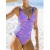 imageCUPSHE Womens One Piece Swimsuit V Neck Tummy Control Double Adjustable Straps Back Cutout ORingPurplePink Floral
