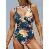 imageCUPSHE Womens One Piece Swimsuit V Neck Tummy Control Double Adjustable Straps Back Cutout ORingTeal BlueFloral