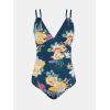 imageCUPSHE Womens One Piece Swimsuit V Neck Tummy Control Double Adjustable Straps Back Cutout ORingTeal BlueFloral