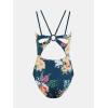 imageCUPSHE Womens One Piece Swimsuit V Neck Tummy Control Double Adjustable Straps Back Cutout ORingTeal BlueFloral
