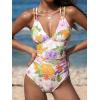 imageCUPSHE Womens One Piece Swimsuit V Neck Tummy Control Double Adjustable Straps Back Cutout ORingWhitePink Floral