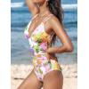 imageCUPSHE Womens One Piece Swimsuit V Neck Tummy Control Double Adjustable Straps Back Cutout ORingWhitePink Floral