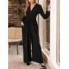 imageCUPSHE Womens Romper V Neck Plunging Long Sleeve Ruching Overalls Wide Leg Jumpsuit Outfit Casual DressyBlack
